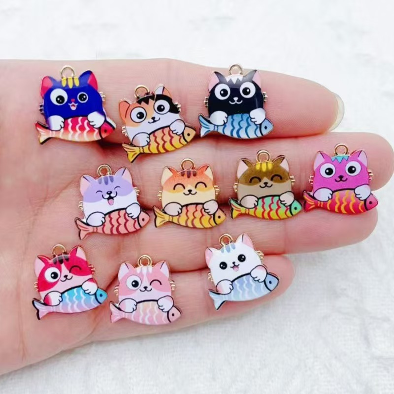 Phone Accessories - 10pcs cross-border cartoon cute alloy cat