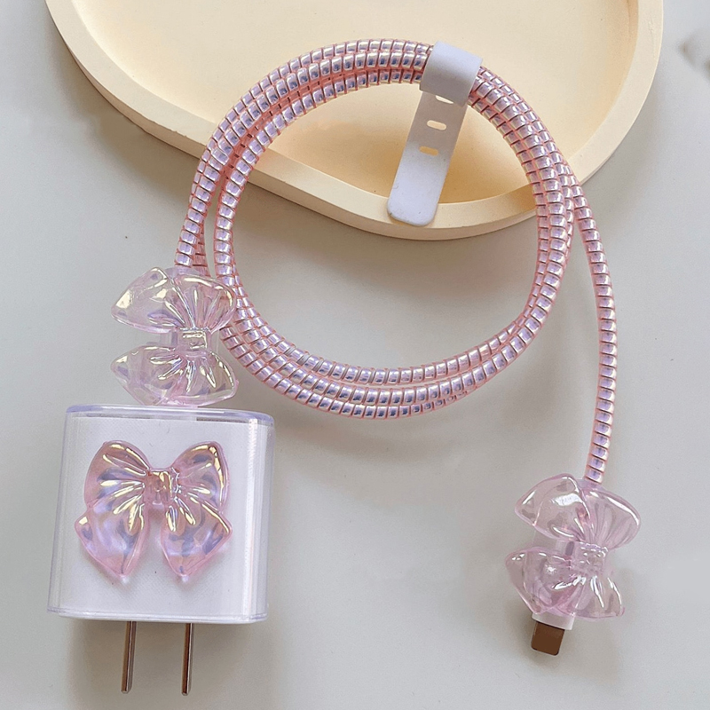 Phone Accessories Aesthetic - 3D Pink Bow Cable Charger Protector