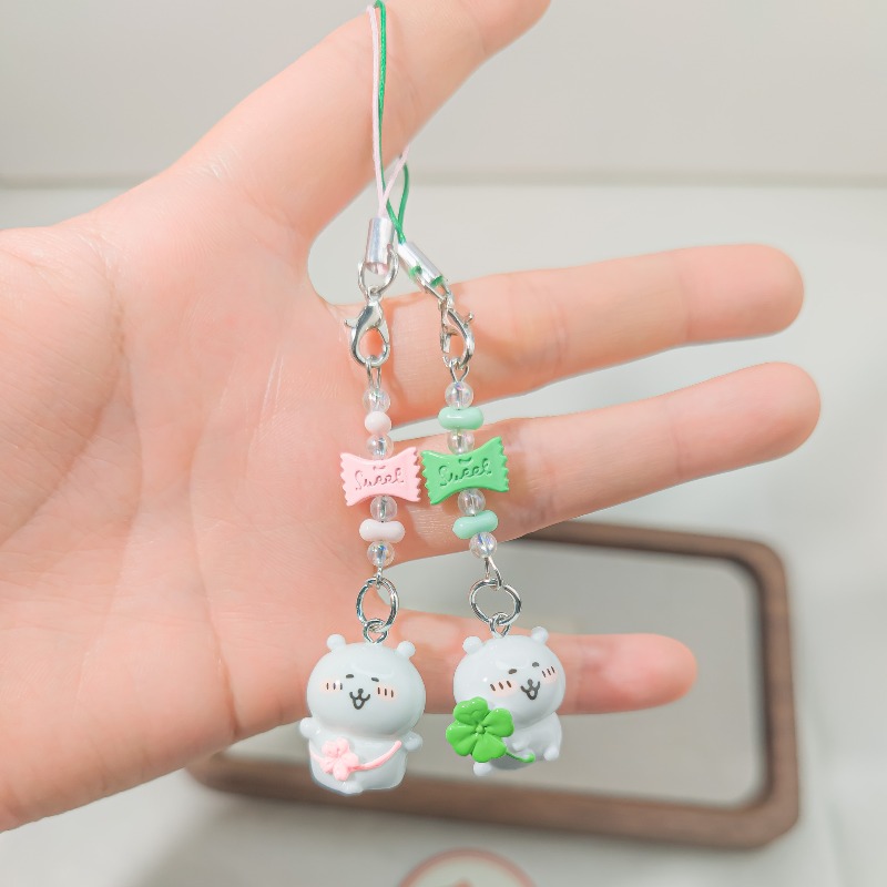 Phone Accessories Aesthetic - Cute Beaded Phone Strap Pink Green