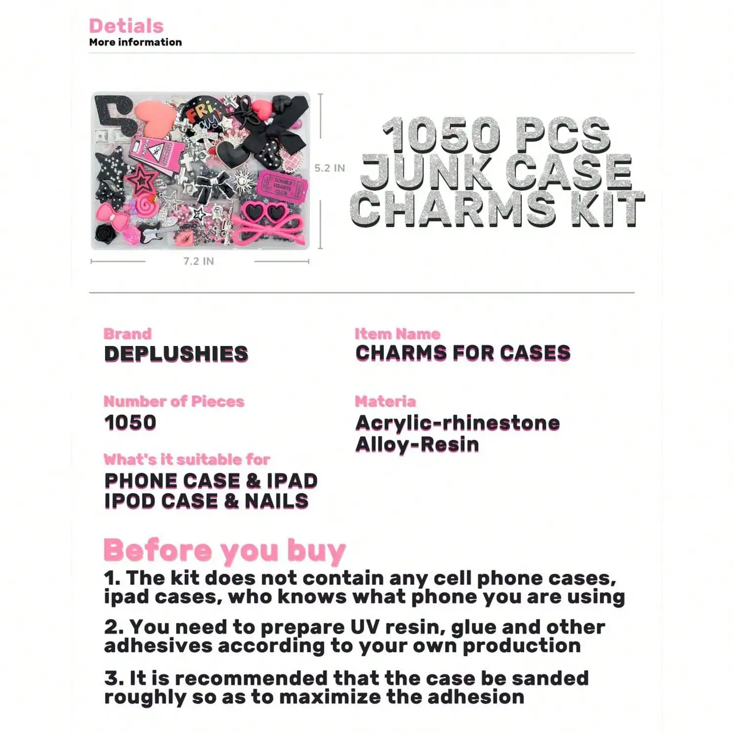 1050 Pcs Junk Phone Case Charm - Phone Accessories Aesthetic 评论和价格